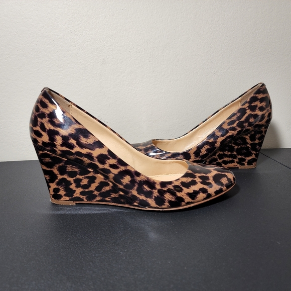 J.Crew Leopard Print Petent Leather Martina Wedge Shoes Women's Size 7.5 - Picture 8 of 10